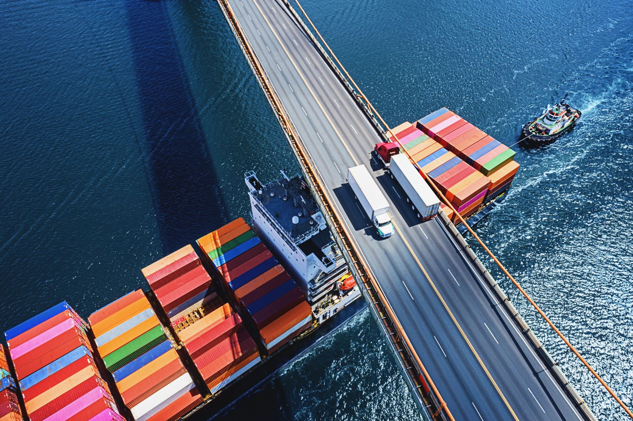 Aerial view of a container ship used to represent shipment tracking and visibility.