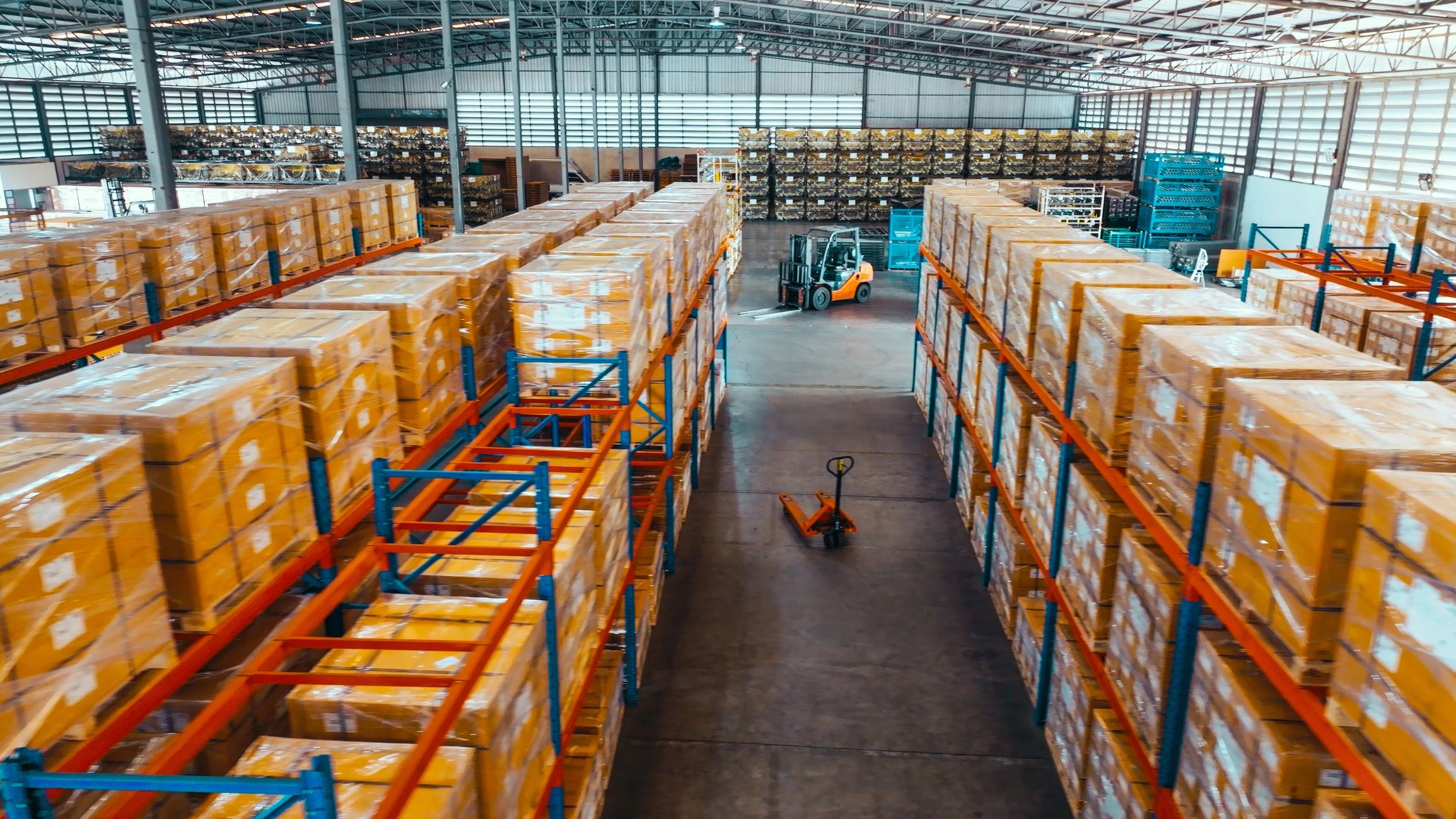 Warehouse inventory and packaged goods ready for shipment